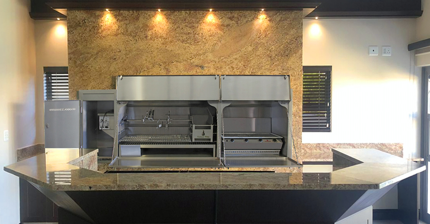 2050 mm full stainless steel Combination Spit Braai with 4 Burner Chad-o-Chef Sizzler Gas BBQ